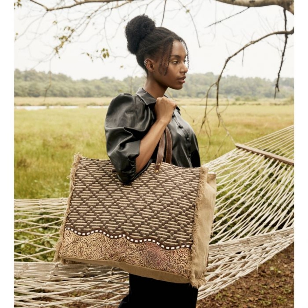 XL🔥Myra Bag Canvas Rug Embossed Leather Weekender Travel extra large